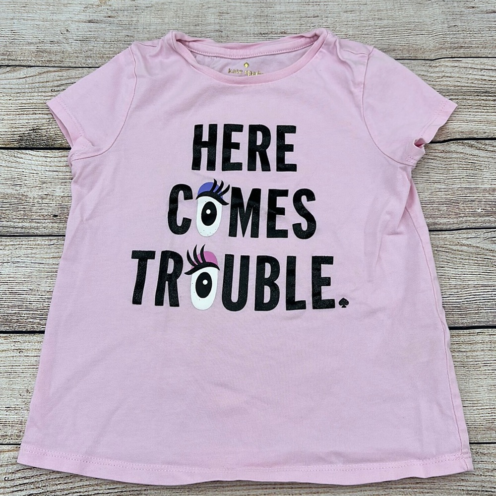 Kate Spade ♠️ Pink Here Comes Trouble Girls T-Shirt Size 5